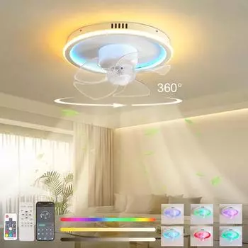 Светодиодный потолочный вентилятор, лампа RGB с плавным затемнением, внутреннее освещение, спальня, гостиная, домашний декор, люстра, потолочный вентилятор с подсветкой Stepless Dimming