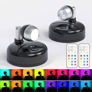 Светодиодный прожектор из 2 шт., RGB-подсветка с дистанционным управлением, беспроводная лампа изображения, питание от аккумулятора для внутреннего использования