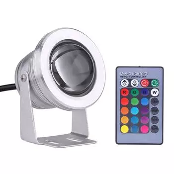 Светодиодный прожектор RGB для яхт и катеров 10 Вт 12 В, водонепроницаемый, с дистанционным управлением, серебристо-белый