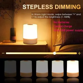 Светодиодный сенсорный ночник USB-разъем Power Warm Sleeping Lamp Защита глаз Чтение Прикроватная лампа для дома Детская комната Спальня WHITE&USB Plug