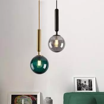 Светодиодный стеклянный подвесной светильник Nordic Jewel Blue Ball, подвесной светильник цвета красного вина для гостиной, светильник для спальни, янтарный, для внутреннего использования, люстра No blub