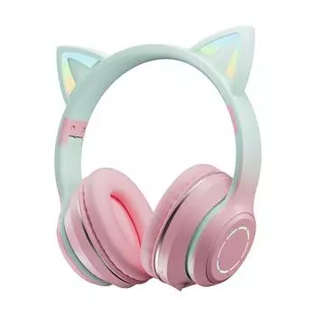 Светящаяся Bluetooth-совместимая гарнитура 5.1 для геймеров с RGB кошачьими ушками, складная конструкция, беспроводные наушники-гарнитура для игр на ПК розовый