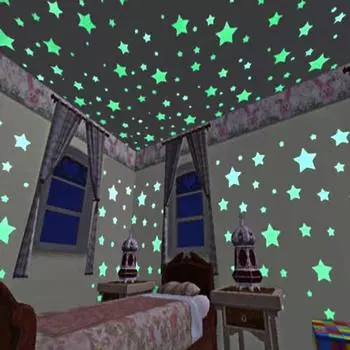 светящиеся 3D наклейки на стену, 100 шт., украшения для гостиной, детской спальни, дома, настенный художественный декор, аксессуары