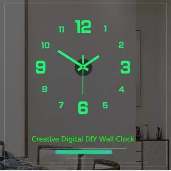 Светящиеся настенные часы, большие часы Horloge, 3D DIY, акриловые зеркальные наклейки, кварцевые, современные, без звука, будильник luminous