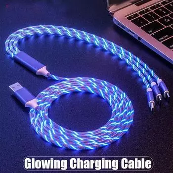 Светящийся кабель 3 в 1 со светодиодной подсветкой, кабель Micro USB Type C, 3 А, быстрая зарядка для Samsung iPhone Xiaomi, кабель Flowing Streamer Type-C 1.2m
