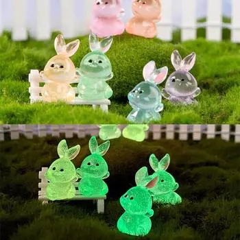 Светящийся в темноте кролик из смолы украшение микро ландшафтный сад настольный автомобиль мультфильм милый светящийся кролик украшения аксессуары 10pcs фиолетовый