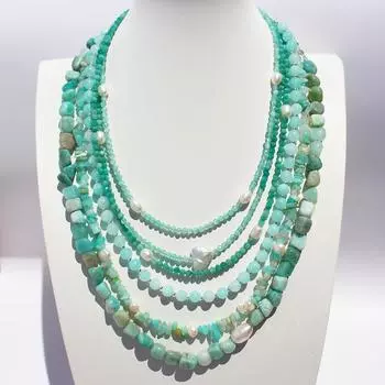 Свежее летнее новое ожерелье Mambo Mint Green с постепенным изменением цвета, с бусинами из натурального камня, модная цепочка на ключицу из пресноводного жемчуга 189