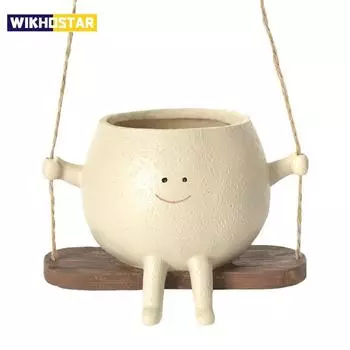 Качающийся цветочный горшок из смолы, горшок для цветов с изображением улыбающегося лица, креативное настенное кашпо для комнатных растений, садовые принадлежности 4.33*3.11*5.43inch