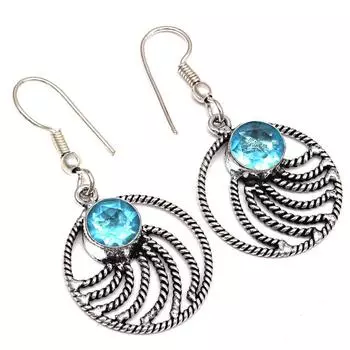 Swiss Blue Quartz Gemstone Gift For Her Silver Jewelry Earrings 1.75