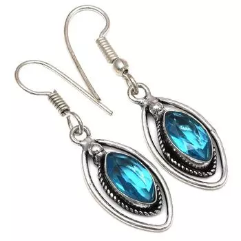 Swiss Blue Quartz Gemstone Gift For Her Silver Jewelry Earrings 1.75