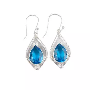 Swiss Blue Topaz Gemstone 925 Sterling Silver Jewelry Handcrafted Earrings 1.90 EE-35-8