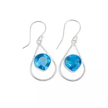 Swiss Blue Topaz Gemstone 925 Sterling Silver Artisan Jewelry Earrings 1.50 EE-38-8