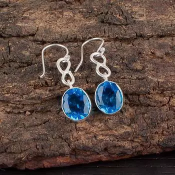 Swiss Blue Topaz Gemstone 925 Sterling Silver Jewelry Handmade Earrings 1.60 EE-12-5