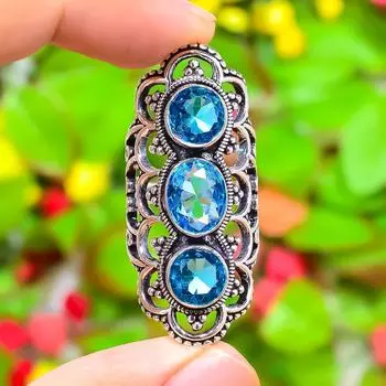 Swiss Blue Topaz Gemstone Handmade 925 Sterling Silver Gift Ring Size 6.5 v6b18