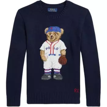 Свитер Polo Ralph Lauren с вышивкой в виде медведя, хлопок, длинный рукав, детские топы, темно-синий CWPOSWEY6820603-410 L