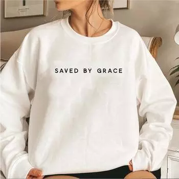 Свитшот Спасенная Грейс Христианские толстовки с круглым вырезом Вера Толстовка Христианская одежда Женские пуловеры Уличная одежда Женские толстовки с капюшоном S чёрный