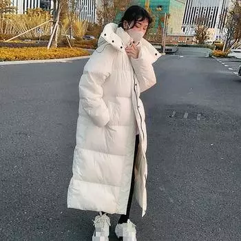 Свободное хлопковое пальто длиной до колена для женщин, утолщенная зимняя длинная хлопковая куртка, верхняя одежда больших размеров M хаки
