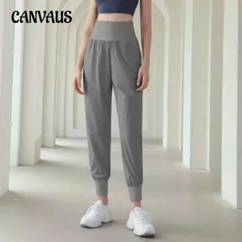 Свободные спортивные брюки Tide Drawstring Бег Тренировки на открытом воздухе Скрытый двойной слой живота Высокая талия Йога Фитнес брюки S серый