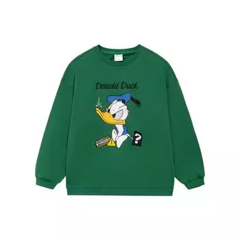 Свободный пуловер Li-Ning X Disney с мультипликационным принтом и круглым вырезом, женские топы, весенне-зеленый цвет, AWDS596-4 XL