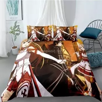 Sword Art Online Постельное белье Аниме Постельное белье Одеяло Пододеяльник Наборы Домашний Декор Твин Одинарный Королева Размер King Size Модный Подарок Мультфильм EU single(135x200cm)