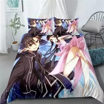 Sword Art Online Постельное белье Аниме Постельное белье Одеяло Пододеяльник Наборы Домашний Декор Твин Одинарный Королева Размер King Size Модный Подарок Мультфильм 70x133cm 2pcs