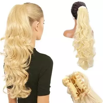 Synthetic Synthetic Long Wavy Claw In Ponytail Extensions Natural Looking Drawstring Ponytail Wig For Women Daily Wear 65cm
