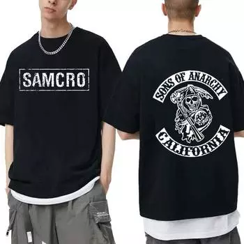 Сыны Анархии SAMCRO футболка с двусторонним принтом для мужчин и женщин модные футболки в стиле хип-хоп и рок с короткими рукавами летние хлопковые футболки топы M чёрный