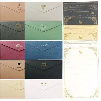 SYOUGO Letter 10 Craft Antique Foil For Celebration Thank You Cards Envelopes in 10 Colors 24 Sheets in 3 Colors of Letter Set, Envelopes, Colors,