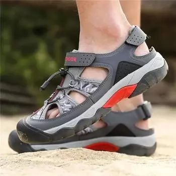 SYTK Men Sandals Outdoor Summer Breathable Beach HikingNon-slip Wading Shoes Thick Sole Closed Toe Aqua Shoes 41 серый