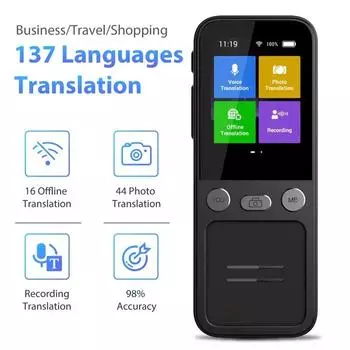 T16 AI Voice Real Time Translator Machine 138 Multi-Online Languages Voice-Recording 3.1-дюймовый большой экран Портативный офлайн переводчик чёрный