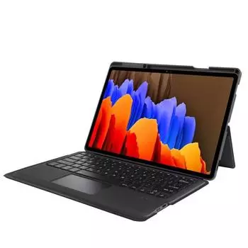 T970B-AS поворотный подсветка верхний лоток для ручек Bluetooth клавиатура кожаный чехол для Samsung Galaxy Tab S7+/S7 FE/S8+ For Samsung Galaxy Tab S7+/S7 FE/S8+ чёрный