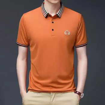 T-Shirt Men S Embroidery Solid Color Loose Business Polo Shirt Clothes M