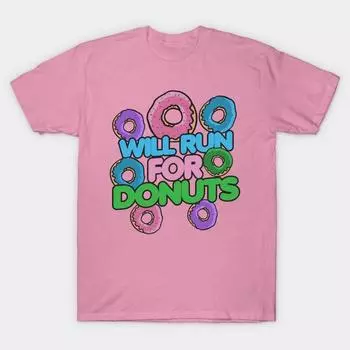 T Shirt Women Will Run For Donuts Harajuku Print Kawaii Tshirt Summer Short Sleeve Female T-Shirt Top Tee S розовый