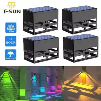 T-SUN 2/4 упаковки RGB Солнечные настенные светильники Уличное освещение для забора Водонепроницаемые светодиодные солнечные светильники для лестниц Внешнее освещение для патио RGB