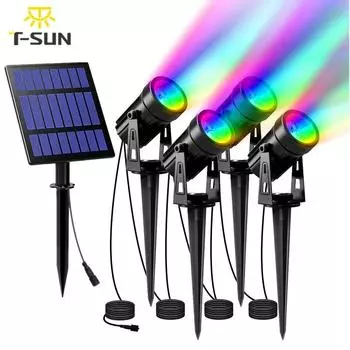 T-SUNRISE LED Солнечный садовый светильник IP65 Водонепроницаемый RGB Солнечный светильник Уличный Солнечный прожектор для украшения сада Настенный светильник