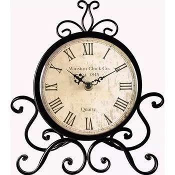 Table Clock Antique Style 10 in dial 6 in Desk Analog Clock Art Unique for Home Office Decor Iron Metal Glass Colour (Antique) (Black)