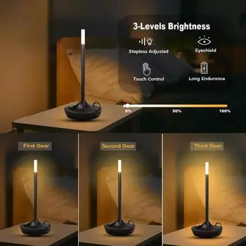 Table Lamp For Bedroom Rechargeable Wireless Touch Lamp Camping Candle Creative Lamp Rechargeable USB-C Desk Lamp серебряный