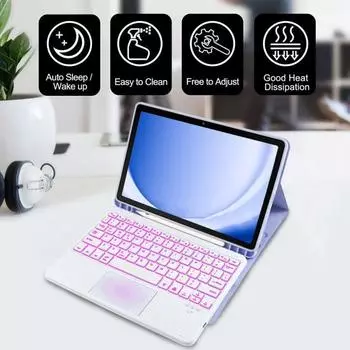 Клавиатура для планшета с поддержкой Bluetooth и защитным чехлом. Цветной дизайн с подсветкой. Беспроводная клавиатура без задержек. чёрный