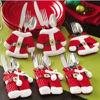 Tableware Holder Christmas Fork Spoon Bag Xmas Dinnerware Pocket Decor Table Decoration, 6 Set зелёный