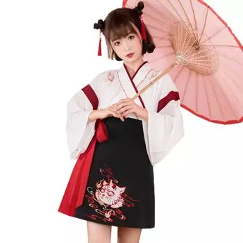Taisho Roman Hakama Косплей Кошка Кимоно Японская Одежда Лолита Кошка Выкройка Хэллоуин Короткая Длина L [sac taske] (Белый размер) чёрный
