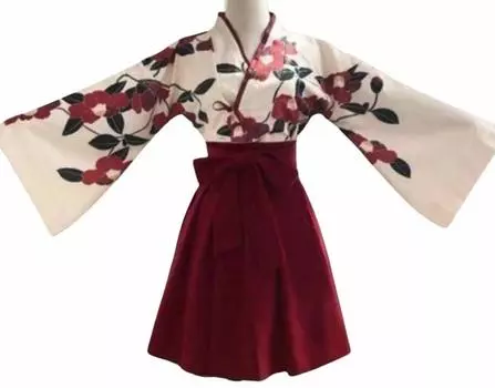 Taisho Roman Hakama Японская одежда Кимоно Hanfu Косплей Этнический костюм Короткий узор Камелия [Lady Lazy] Женская (Красный, М) красный