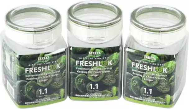Takeya Chemical Industry Fresh Lock, квадратная форма, 3,3 жидких унции (1,1 л), Защита от влаги, открытие/закрытие одним нажатием, контейнер для хранения, набор из 3 шт.