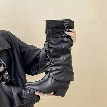 Tall Pleated Pile Boots Removable Two Wear Pointed Pants Boots Autumn Fashion High Heel Knight Boots Women s Boots 35