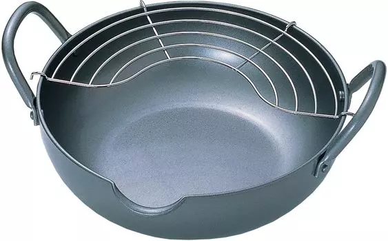 Tamahashi Deep Fried Pot 26cm IH Gas Fire Compatible Iron Made with Grease for Draining Oil Tempura Pot Made in Japan Gokuten GT-26W