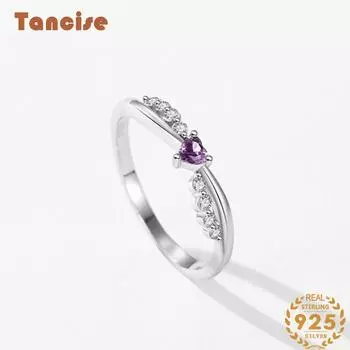 Tancise Classic стерлингового серебра 925 пробы кольцо с цирконом женские ювелирные изделия свадебное обещание вечерние подарок 5 фиолетовый