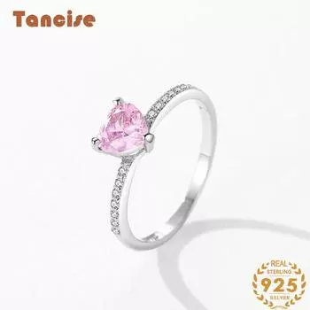 Tancise Classic стерлингового серебра 925 пробы кольцо с цирконом женские ювелирные изделия свадебное обещание вечерние подарок 5 розовый