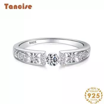Tancise Classic стерлингового серебра 925 пробы кольцо с цирконом женские ювелирные изделия свадебное обещание вечерние подарок 5 серебряный
