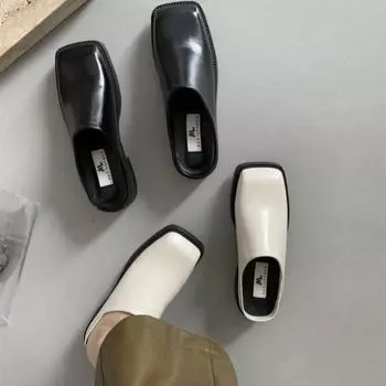 Тапочки Baotou Half Slippers на толстом каблуке в британском стиле, женские туфли, модные туфли с квадратным носком, мюли, шлепанцы, женские туфли 35