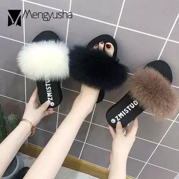 Тапочки из меха норки Fairy Wedges женские туфли на платформе меховые шлепанцы pantuflas с утолщенной подошвой шлепанцы из меха лисы большие размеры 36-41 6 хаки