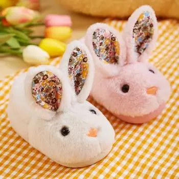 Тапочки Kawaii Babi Rabbit для детей, милые тапочки с животными для дома, плюшевые тапочки для зимы, теплые пушистые тапочки с кроликом CN22-23 inner 14cm розовый